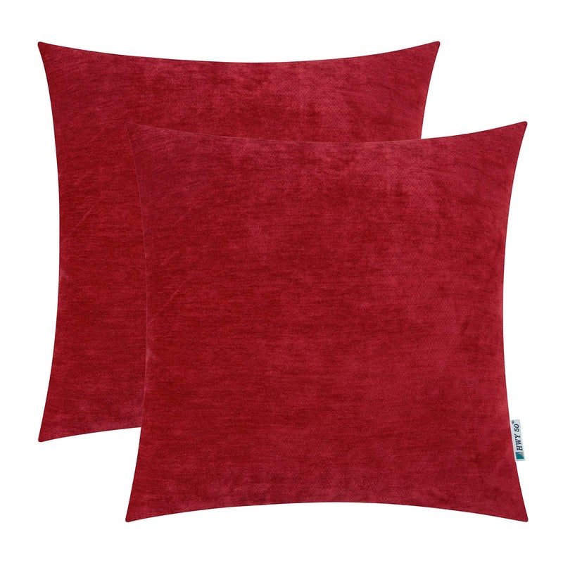 HWY 50 Red Decorative Throw Pillow Covers 20x20 Inch for Couch Sofa Living Room, Chenille Soft Comfy Solid Square Throw Pillows Cases Set Cushions Cover Pack of 2 - Image 1